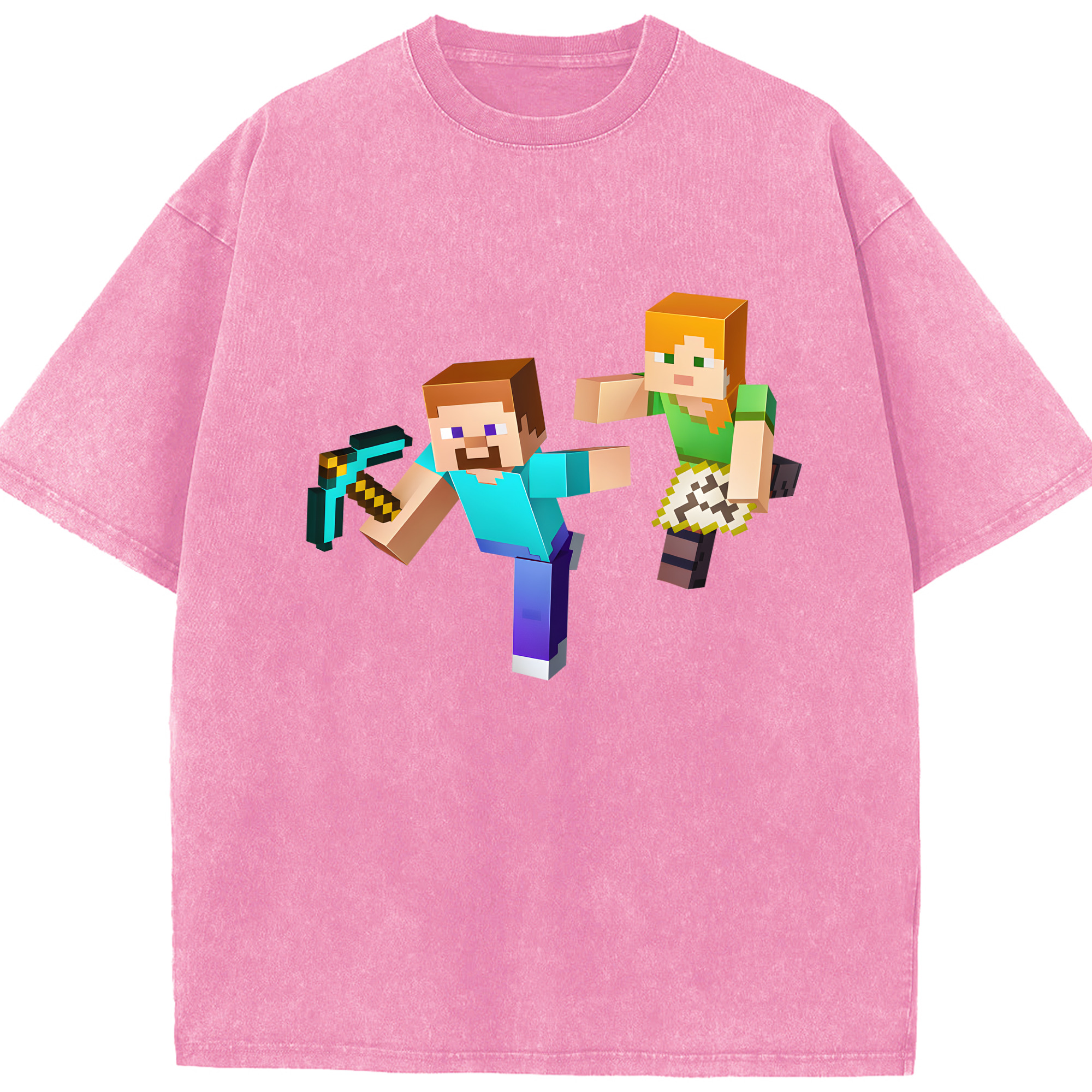（画像用） マインクラフト ブロックの世界 Minecraft MC Block world 綿100% ヴィンテージ風 半袖Tシャツ（フロントプリント）